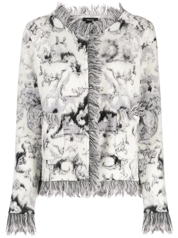 Avant Toi Patterned Knit Fitted Cardigan - Grey