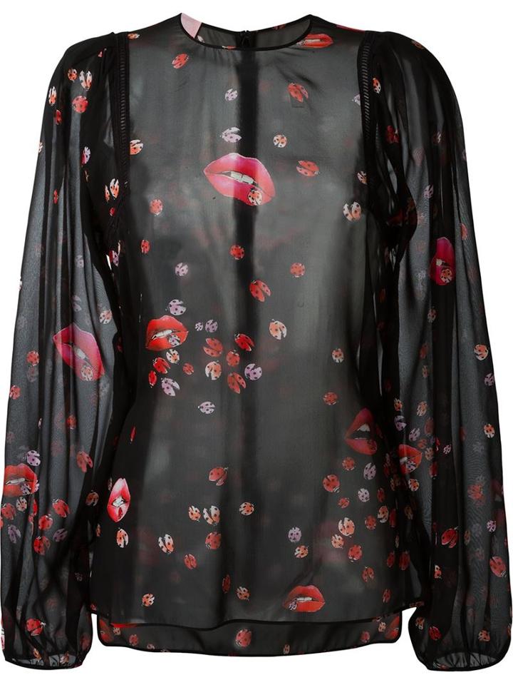 Giamba Mouth And Ladybug Print Blouse, Women's, Size: 42, Black, Silk