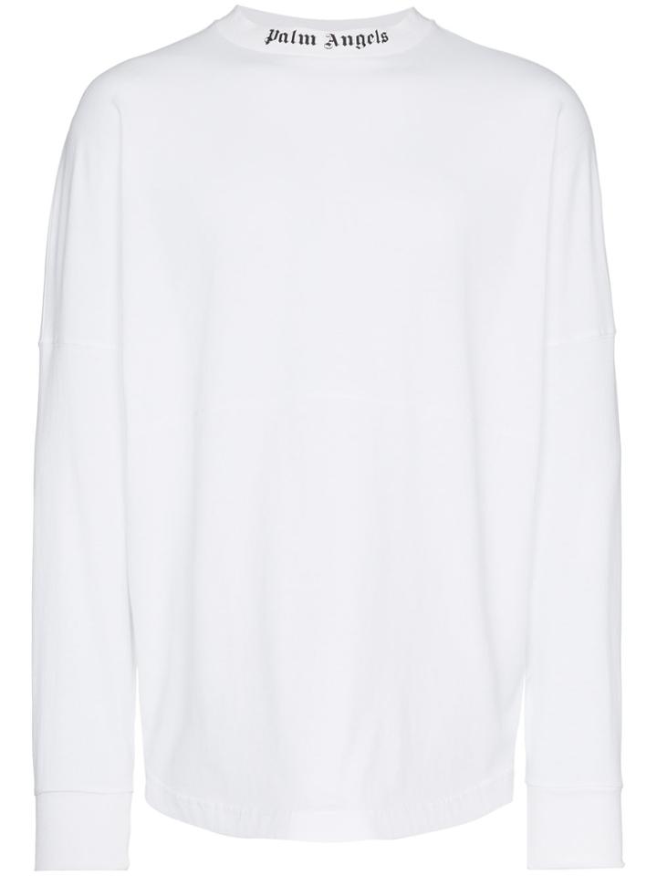 Palm Angels Logo Print Long Sleeve Cotton Top - White