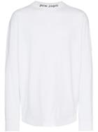 Palm Angels Logo Print Long Sleeve Cotton Top - White