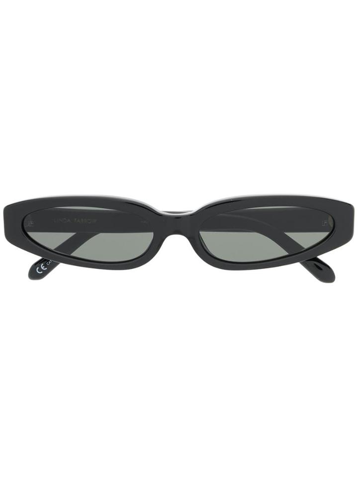 Linda Farrow Slim Oval Frame Sunglasses - Black