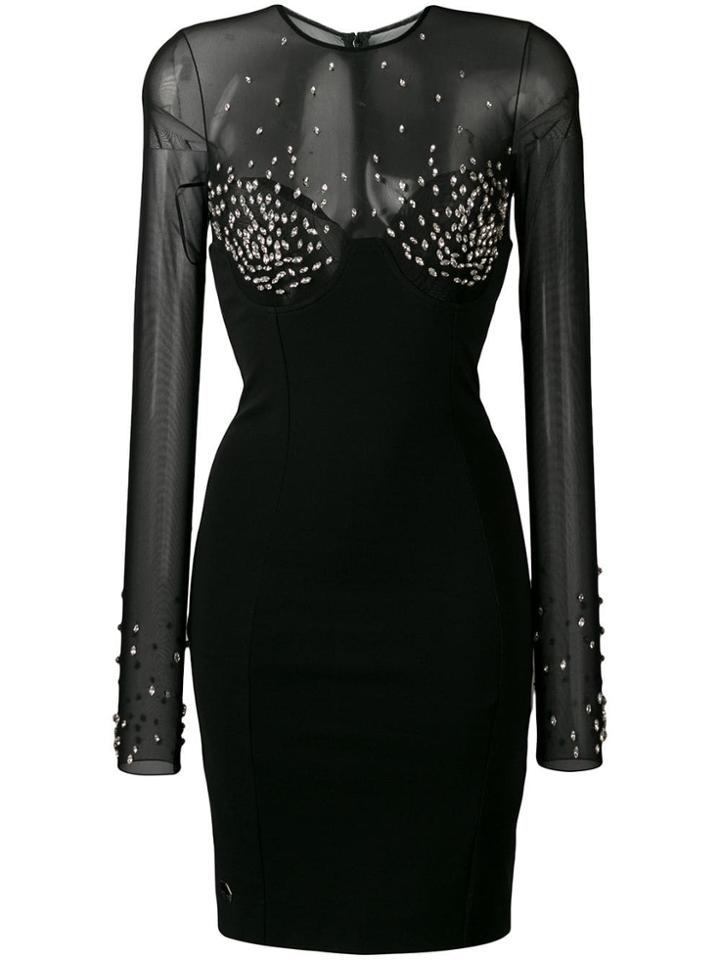 Philipp Plein Embellished Fitted Dress - Black