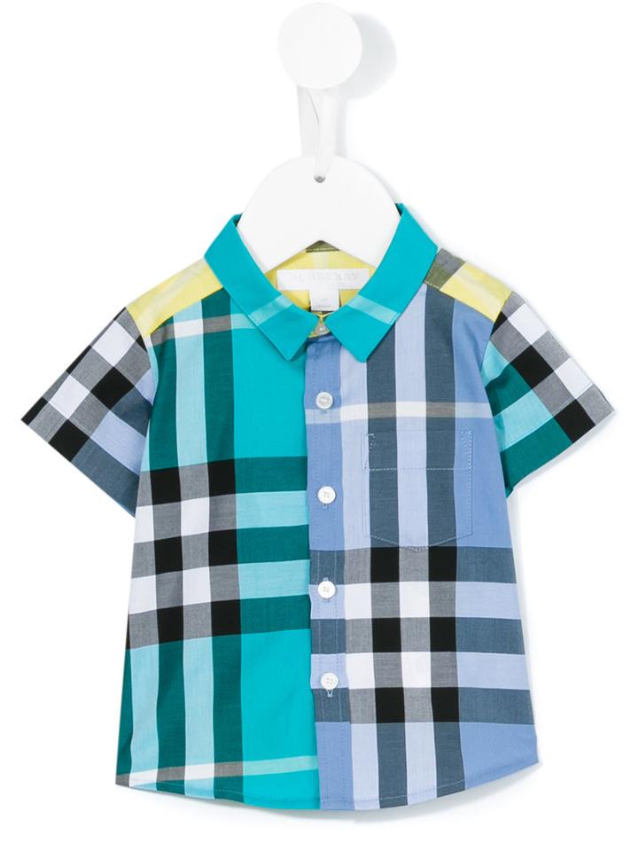 Burberry Kids - Short Sleeved Contrast Check Shirt - Kids - Cotton - 36 Mth, Blue