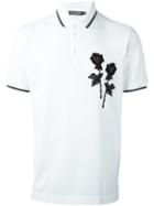 Dolce & Gabbana Rose Patch Polo Shirt, Men's, Size: 46, White, Silk/cotton