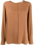 Tela Long-sleeve Flared Blouse - Brown