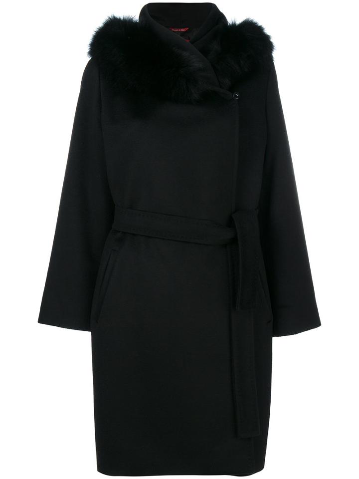 Max Mara Studio - Fur Trim Hooded Coat - Women - Viscose/virgin Wool - 42, Black, Viscose/virgin Wool