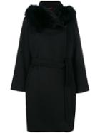 Max Mara Studio - Fur Trim Hooded Coat - Women - Viscose/virgin Wool - 42, Black, Viscose/virgin Wool