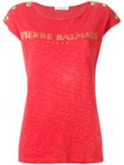 Pierre Balmain Studded Trim Logo Print T-shirt, Women's, Size: 36, Red, Cotton