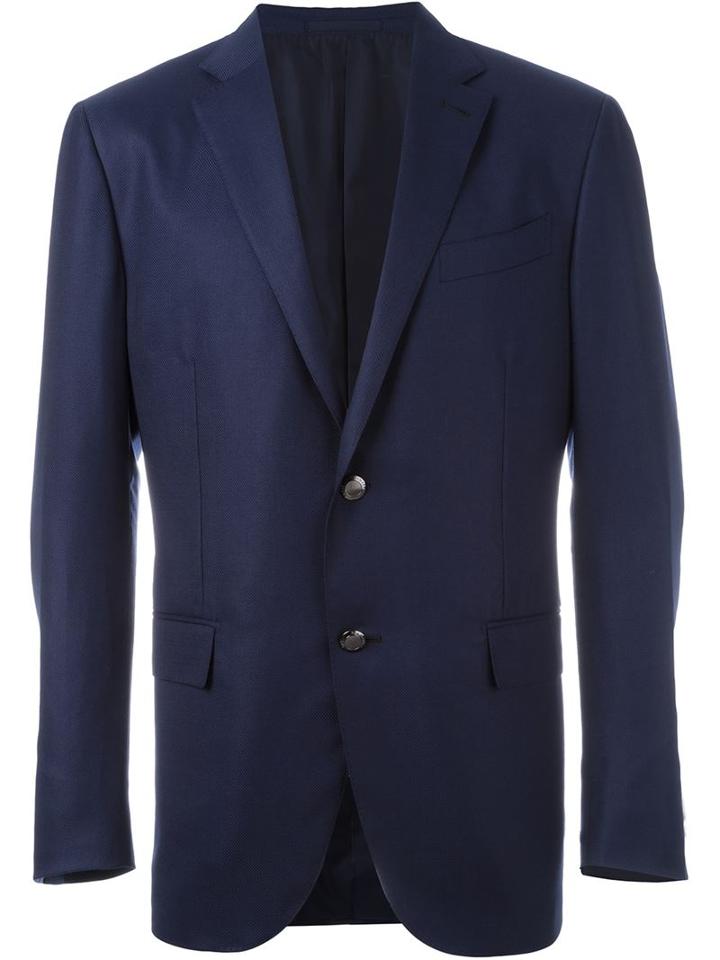 Ermenegildo Zegna Fitted Single Breasted Suit Jacket, Men's, Size: 52, Blue, Cupro/wool