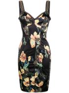 Philipp Plein Floral Print Studded Bodice Dress - Black