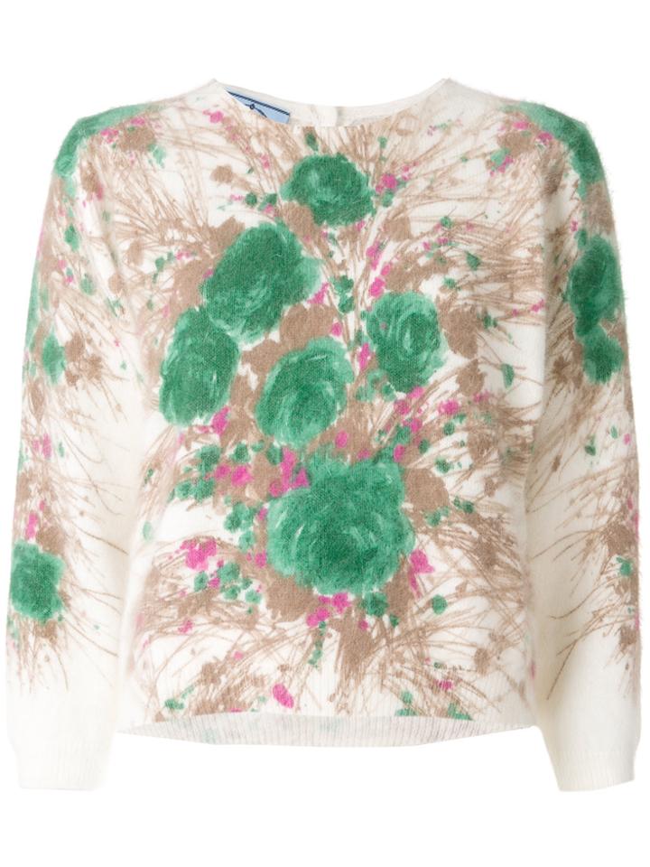 Prada Abstract Floral Sweater - Nude & Neutrals