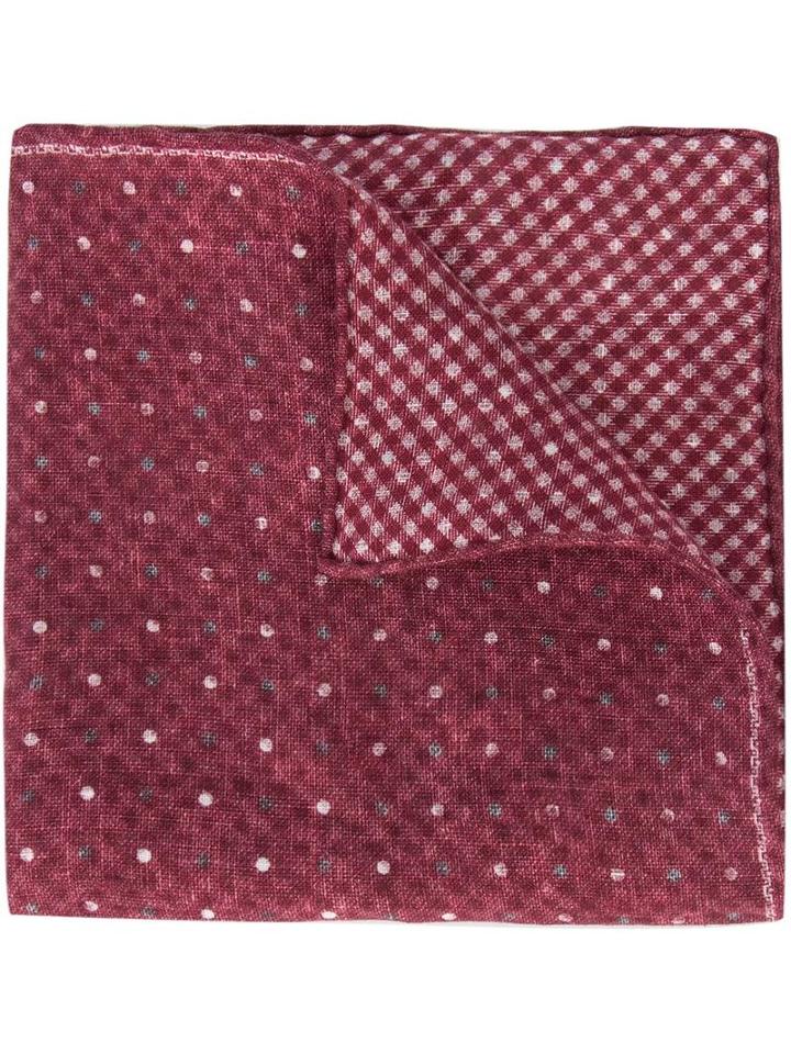 Brunello Cucinelli Dot Pattern Pocket Square, Men's, Red, Linen/flax