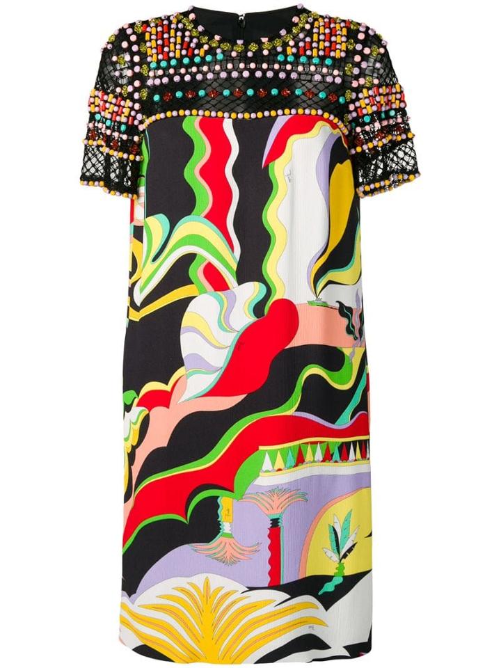 Emilio Pucci Beaded La Villa Print Dress - Black