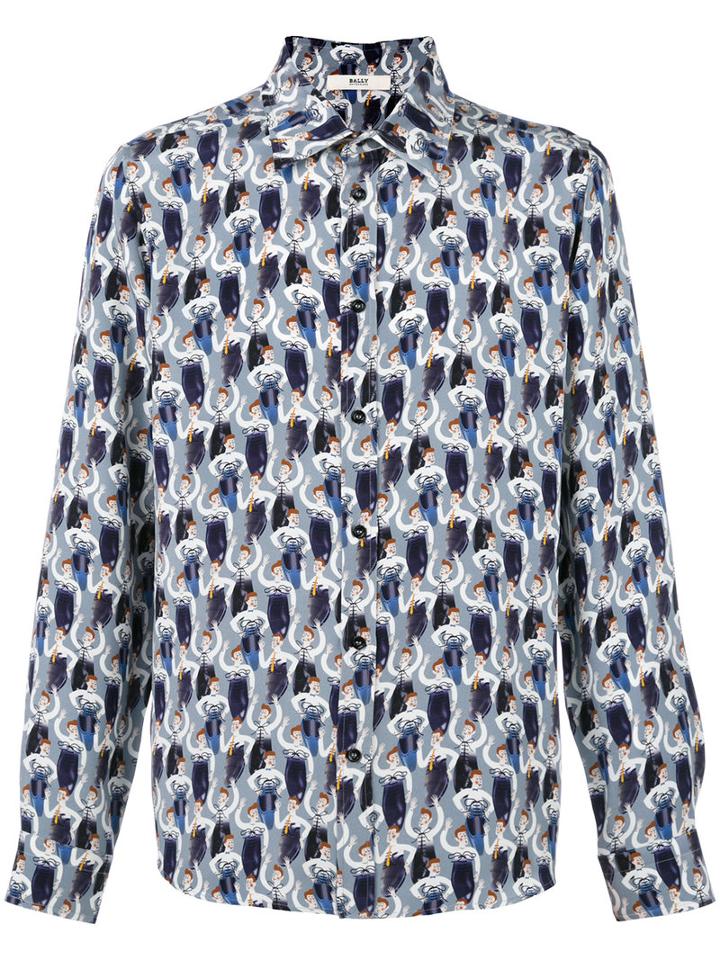 Bally Allover Shoes Print Shirt, Men's, Size: 41, Blue, Silk