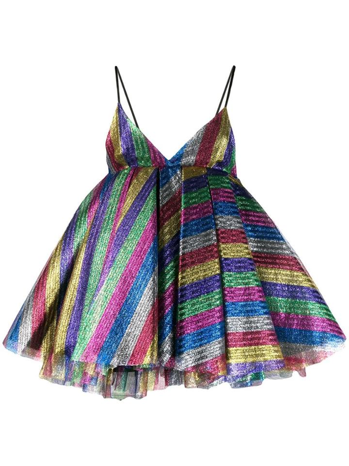 Attico Striped Glitter Detail Dress - Pink