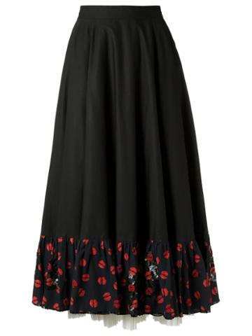 Isabela Capeto Embroidered Skirt, Women's, Size: 38, Black, Cotton