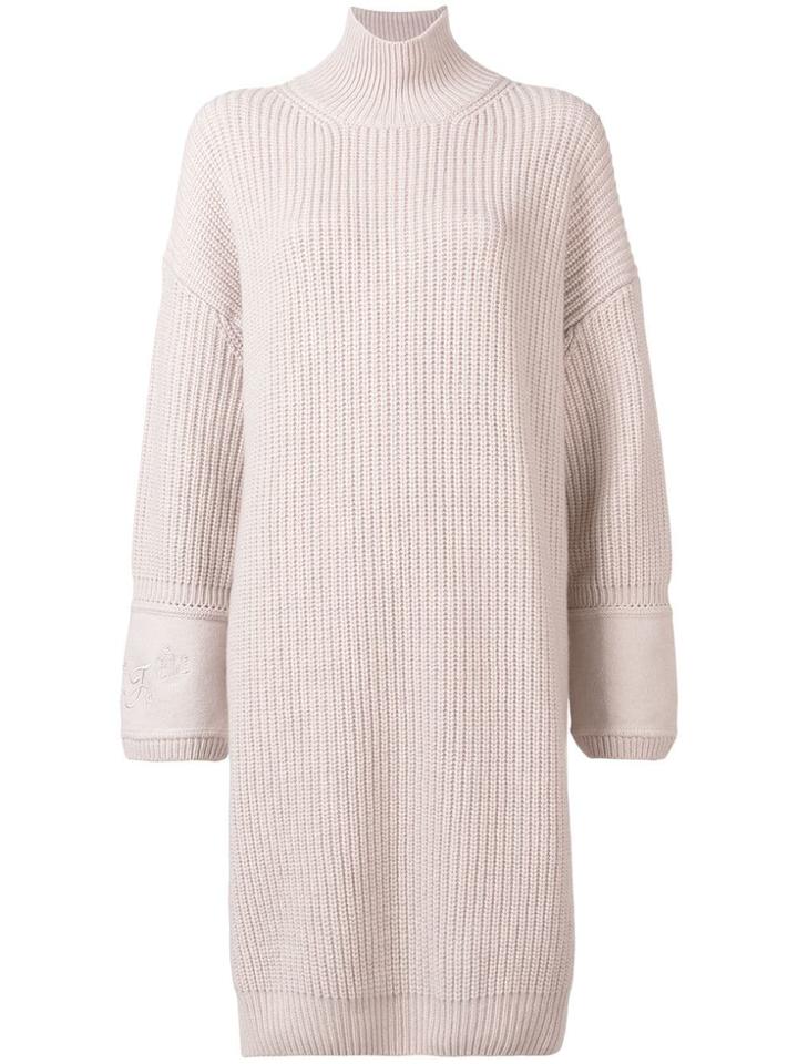 Fendi Embroidered Cuff Knitted Dress - Pink