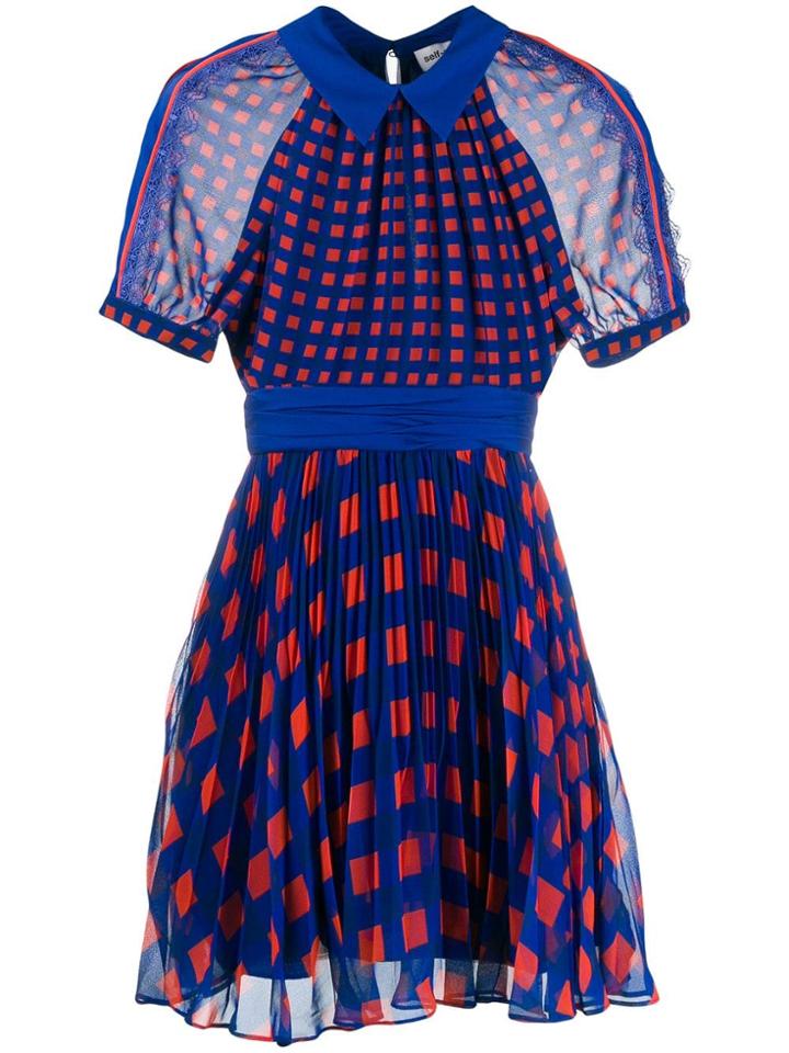 Self-portrait Printed Pleated Dress - Blue