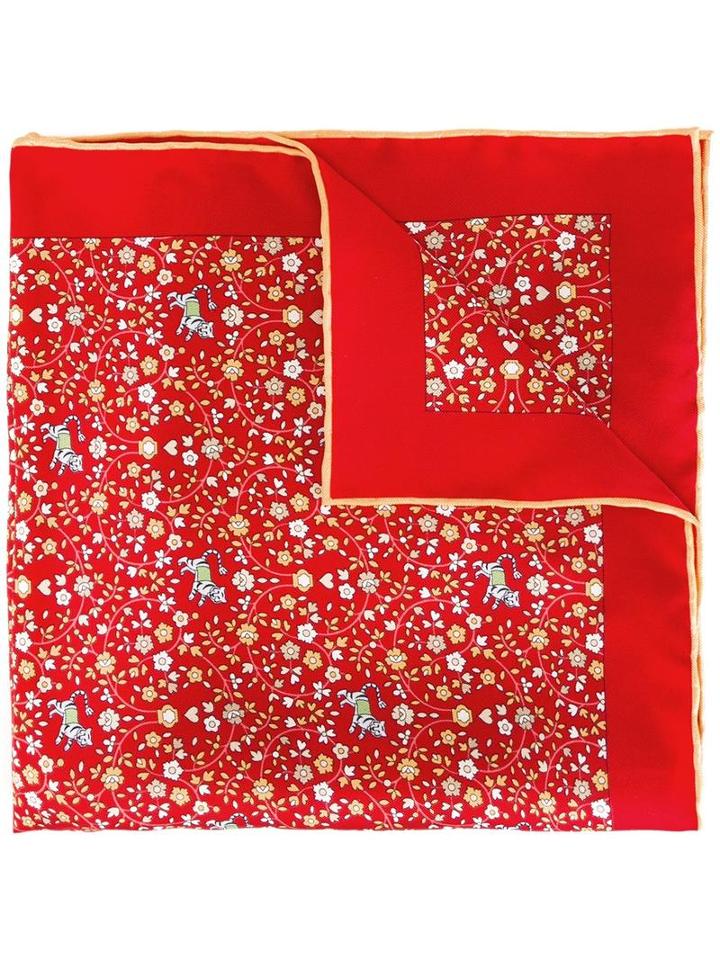 Salvatore Ferragamo Tiger Print Pocket Square, Men's, Red, Silk
