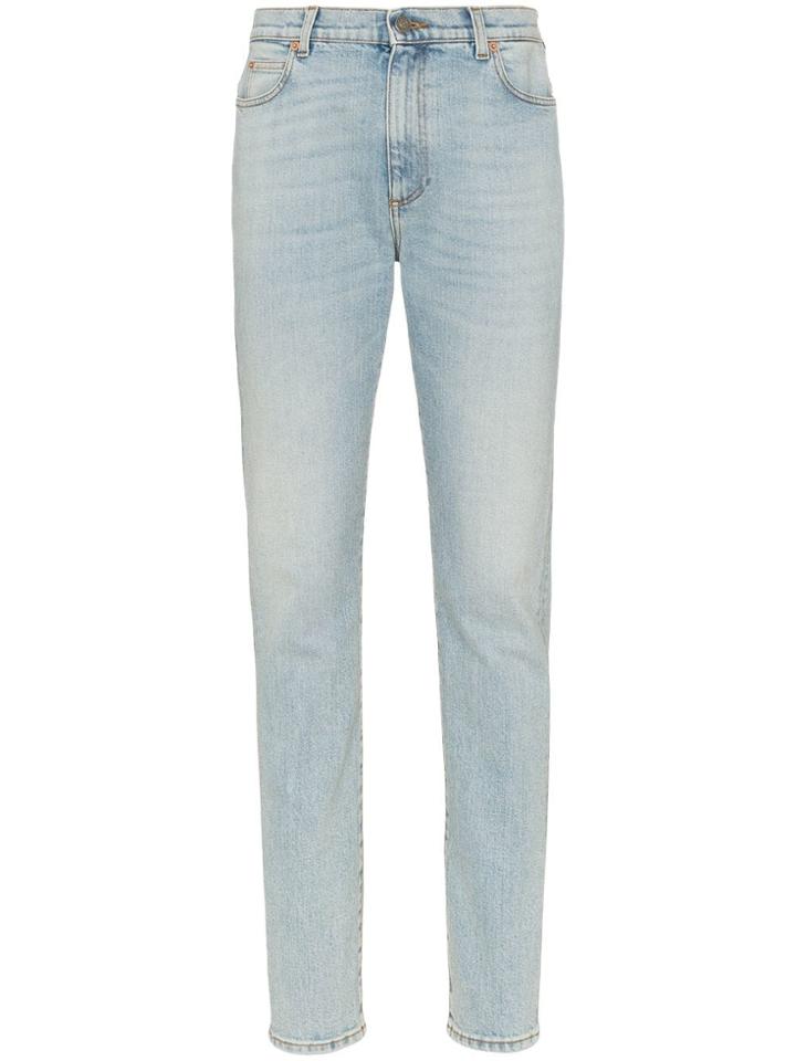 Gucci Embroidered Strawberry Leopard Skinny Jeans - Blue