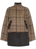 Ganni Check Panel Quilted Coat - Black