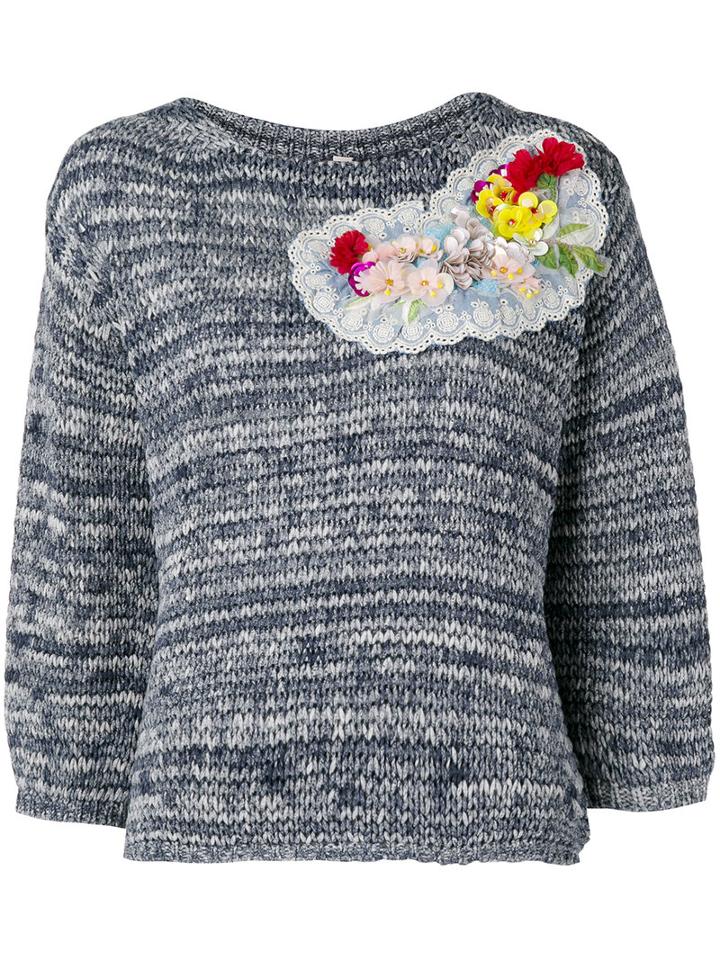 Antonio Marras Flower Embellished Jumper, Women's, Size: Small, Blue, Cotton