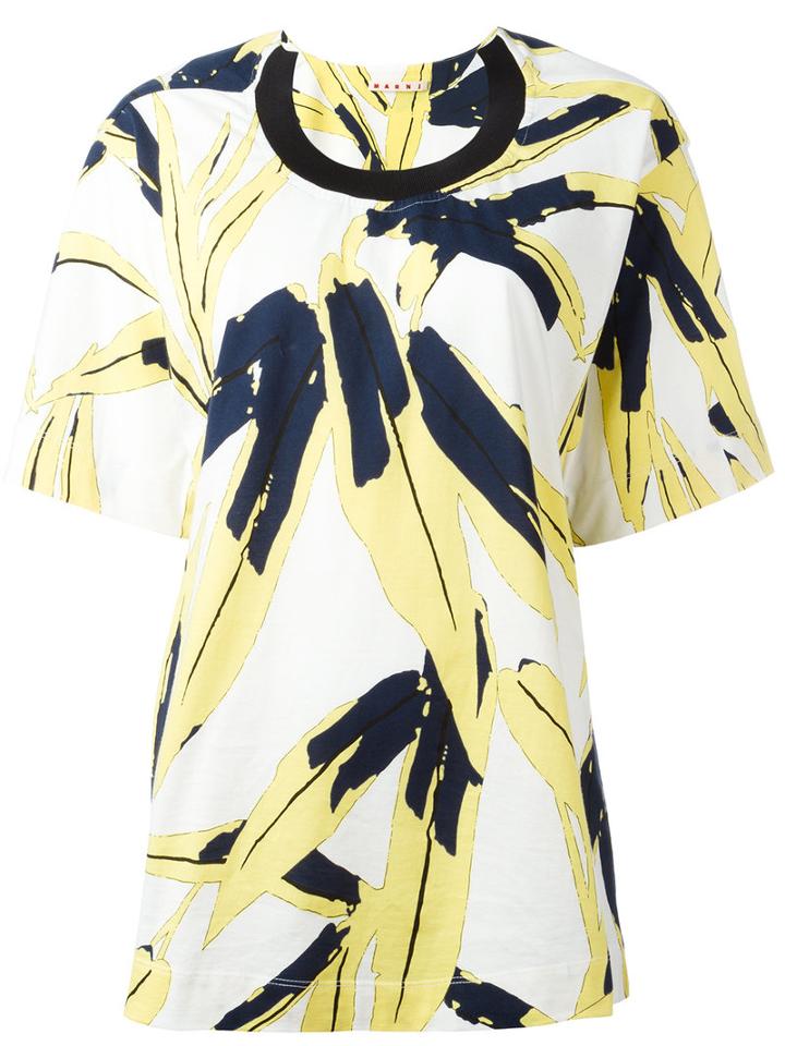 Marni Leaf Print T-shirt, Women's, Size: 40, White, Cotton/spandex/elastane
