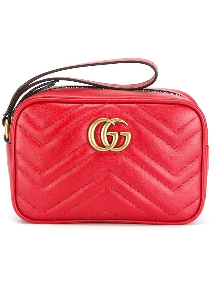 Gucci Logo Plaque Clutch, Women's, Red, Calf Leather
