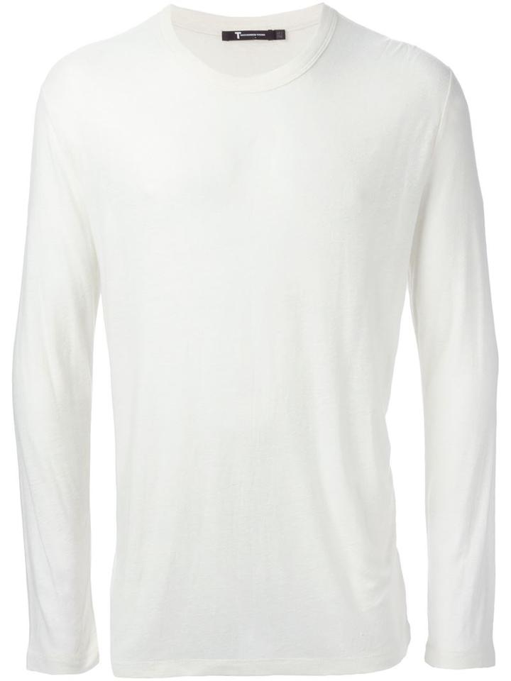 T By Alexander Wang Round Neck Sweater, Men's, Size: Large, White, Silk/rayon
