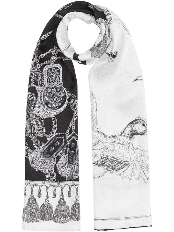 Burberry Montage Print Monogram Silk Jacquard Scarf - White