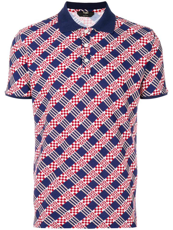 Fendi Logo Colour-block Polo Top - Blue