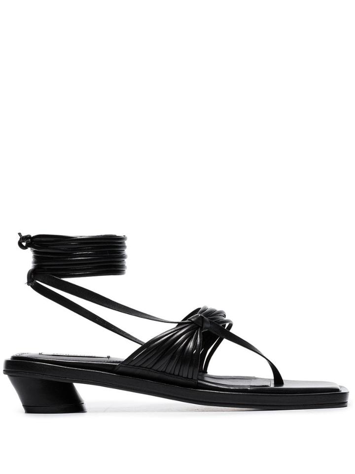 Reike Nen Black 30 Strappy Flat Leather Sandals