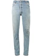 Re/done - High Rise Jeans With Butt Rip - Women - Cotton - 24, Blue, Cotton