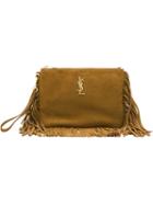 Saint Laurent Monogram Shoulder Bag, Women's, Brown, Chamois Leather