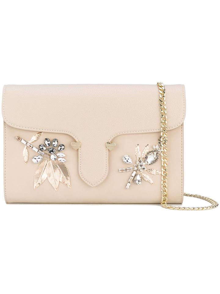 Twin-set - Embellished Clutch Bag - Women - Polyester/polyurethane - One Size, Nude/neutrals, Polyester/polyurethane