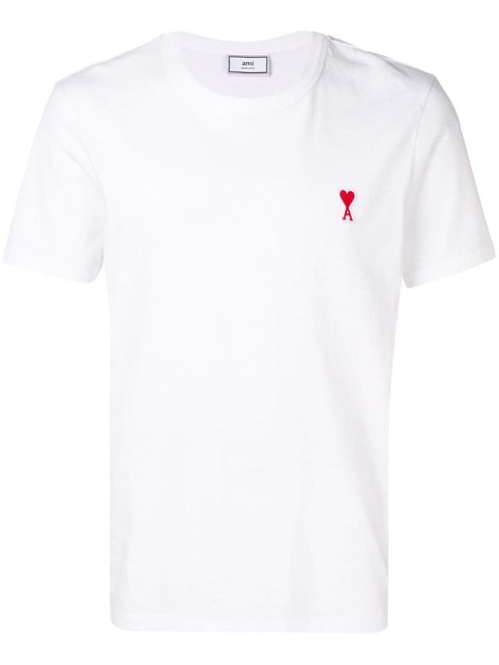 Ami Paris Crewneck Tee With Red Ami De Coeur Patch - White