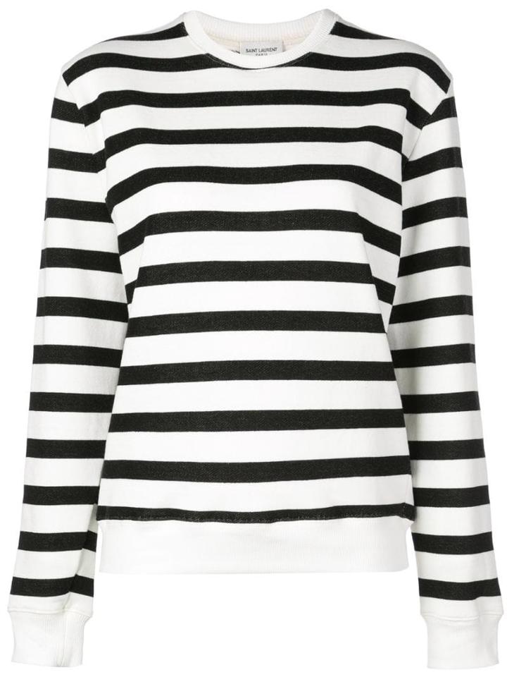 Saint Laurent Crew Neck Striped Sweatshirt - White