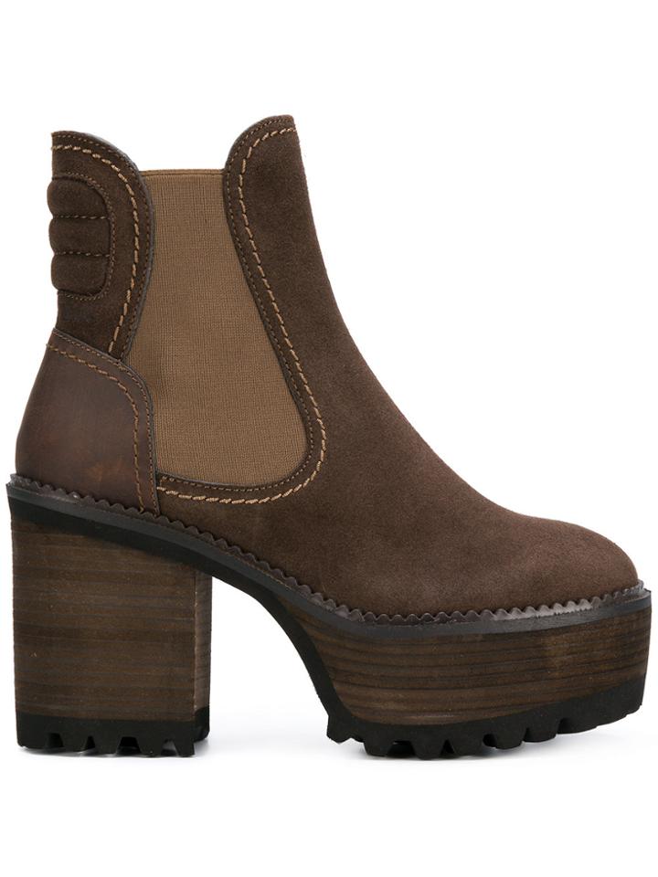 See By Chloé Block Heel Chelsea Boots - Brown