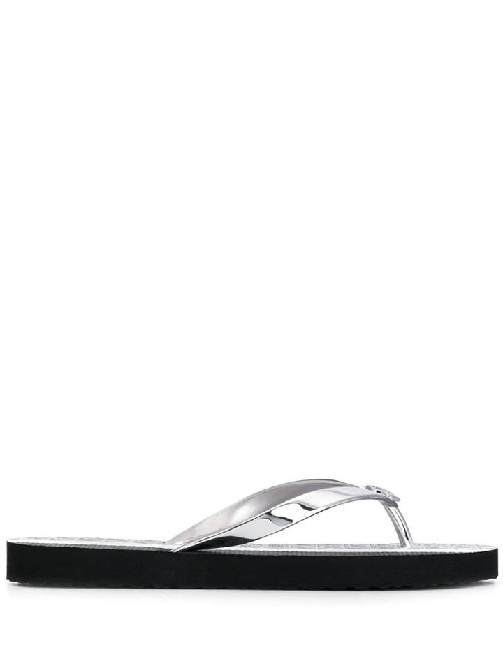 Michael Michael Kors Logo Flip Flops - Silver
