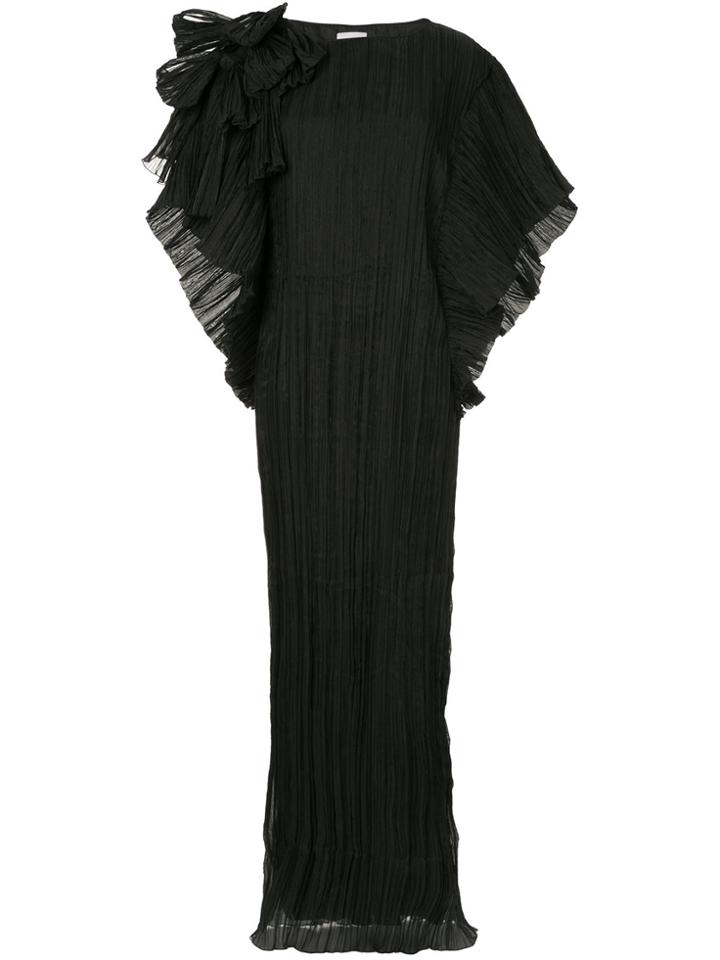 Ingie Paris Bow-embellished Plissé Gown - Black