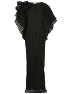 Ingie Paris Bow-embellished Plissé Gown - Black