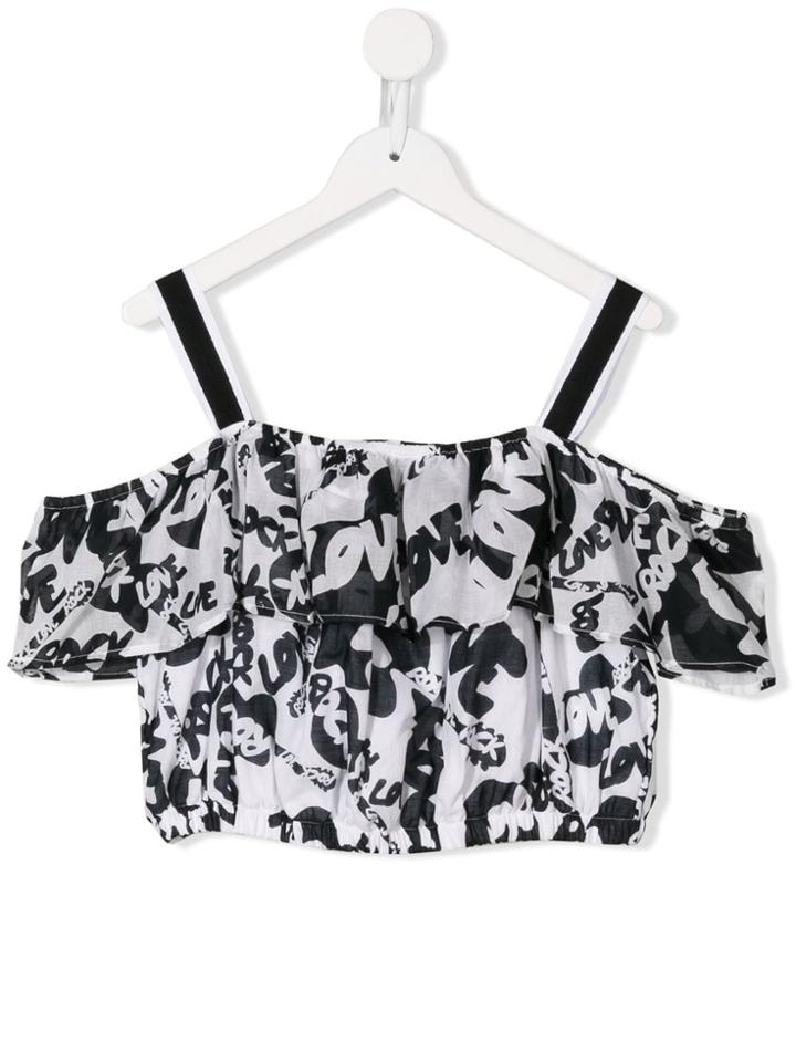Monnalisa Rock/love Print Cropped Top - White