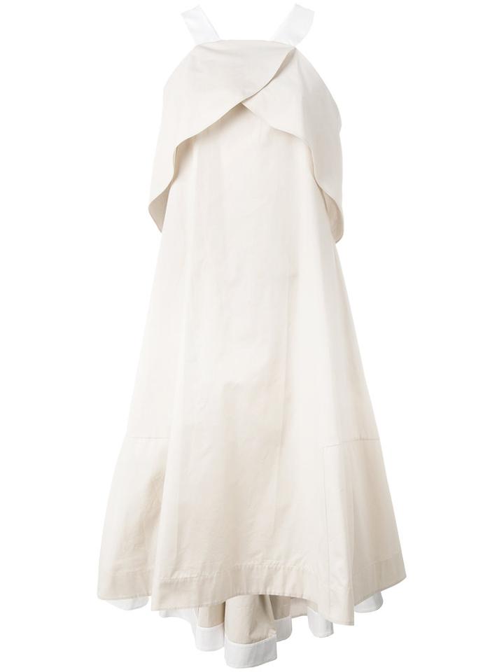 Jil Sander Navy Asymmetric Pleat A-line Dress, Women's, Size: 40, Nude/neutrals, Cotton