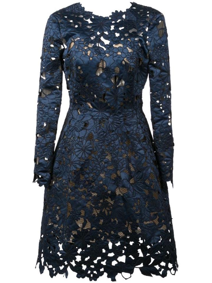 Oscar De La Renta Floral Lace Cocktail Dress - Blue