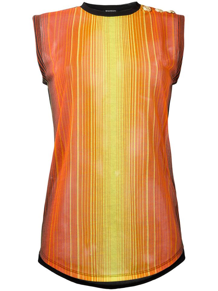 Balmain - Striped Gauze Sleeveless T-shirt - Women - Cotton/polyamide - 38, Black, Cotton/polyamide