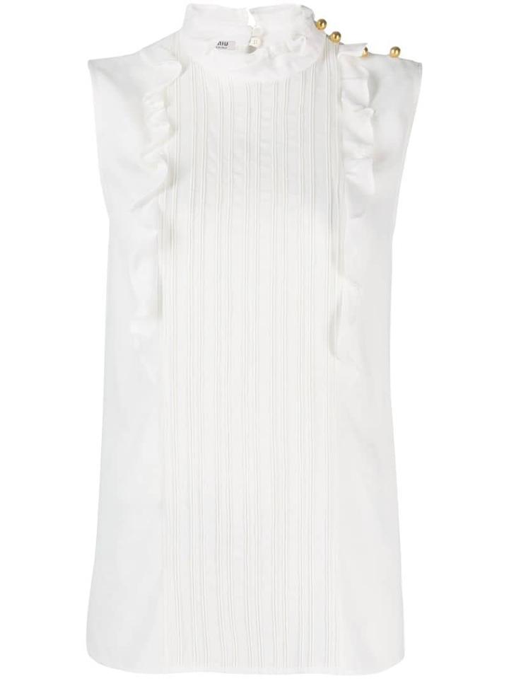 Miu Miu Sleeveless Pleated Front Blouse - White