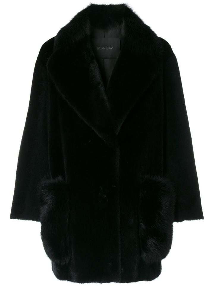 Blancha Oversized Fur Coat - Black