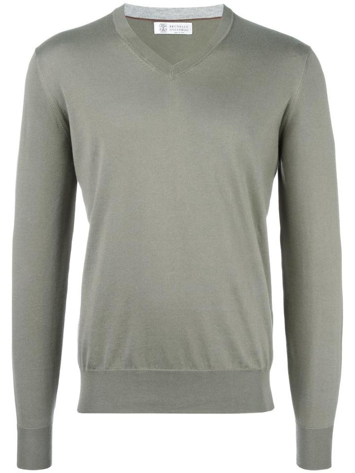 Brunello Cucinelli V-neck Jumper, Men's, Size: 52, Green, Cotton