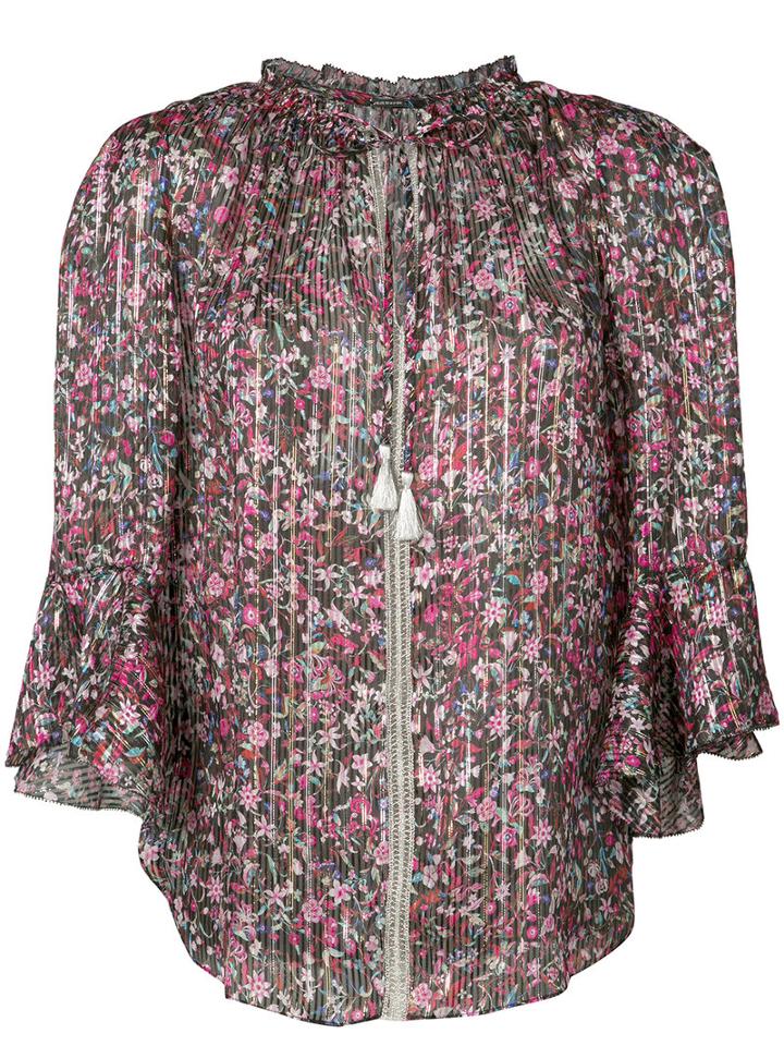 Elie Tahari - Pleated Floral Blouse - Women - Silk/metal (other) - Xs, Pink/purple, Silk/metal (other)