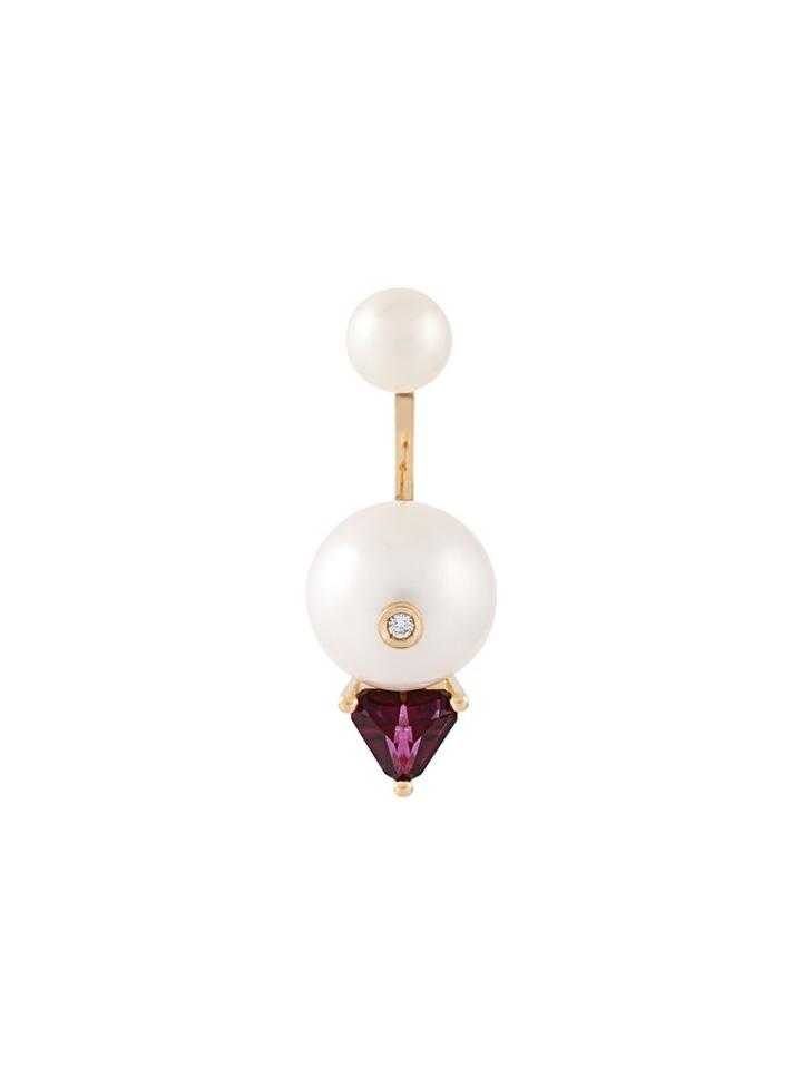 Delfina Delettrez Trillion Diamond Earring, Women's, Red, 18kt Gold/pearls/diamond